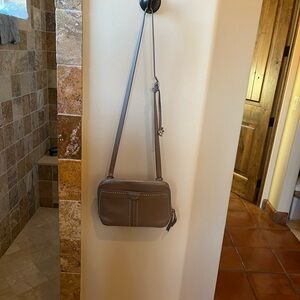 Brighton Grey leather and silver crossbody b purse.